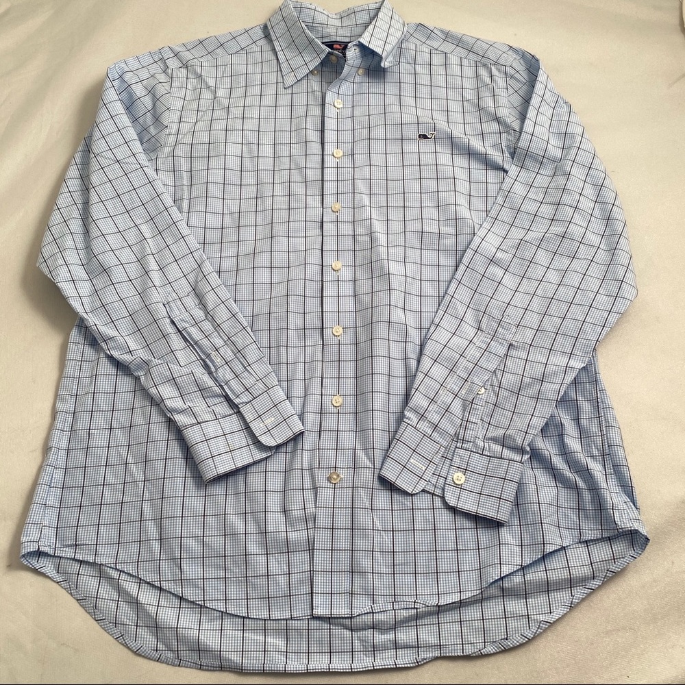 Vineyard Vines Blue Windowpane Pattern Button Dow… - image 1